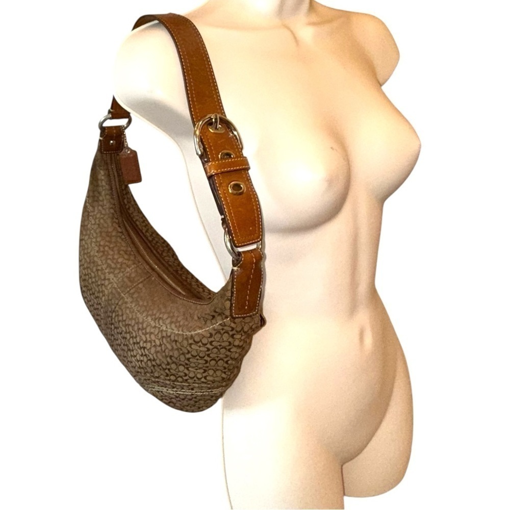 Y2K ▶️ COACH ◀️ Classic Buckle Strap Monogram Jacquard Canvas Hobo Bag Crescent - Picture 3 of 14